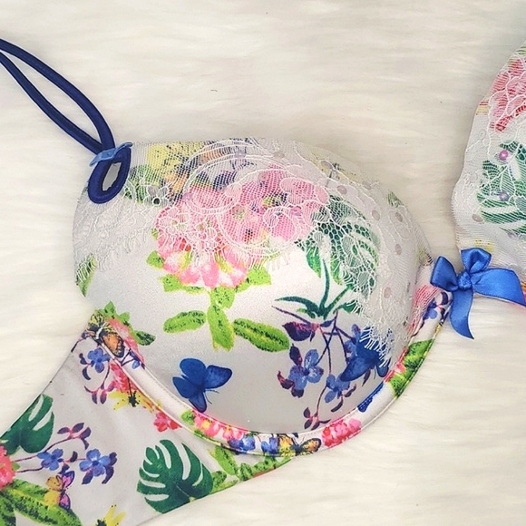 2012 Victoria's Secret Sexy Little Things Satin Floral Fairy Cottagecore Bra 34C - Picture 4 of 16